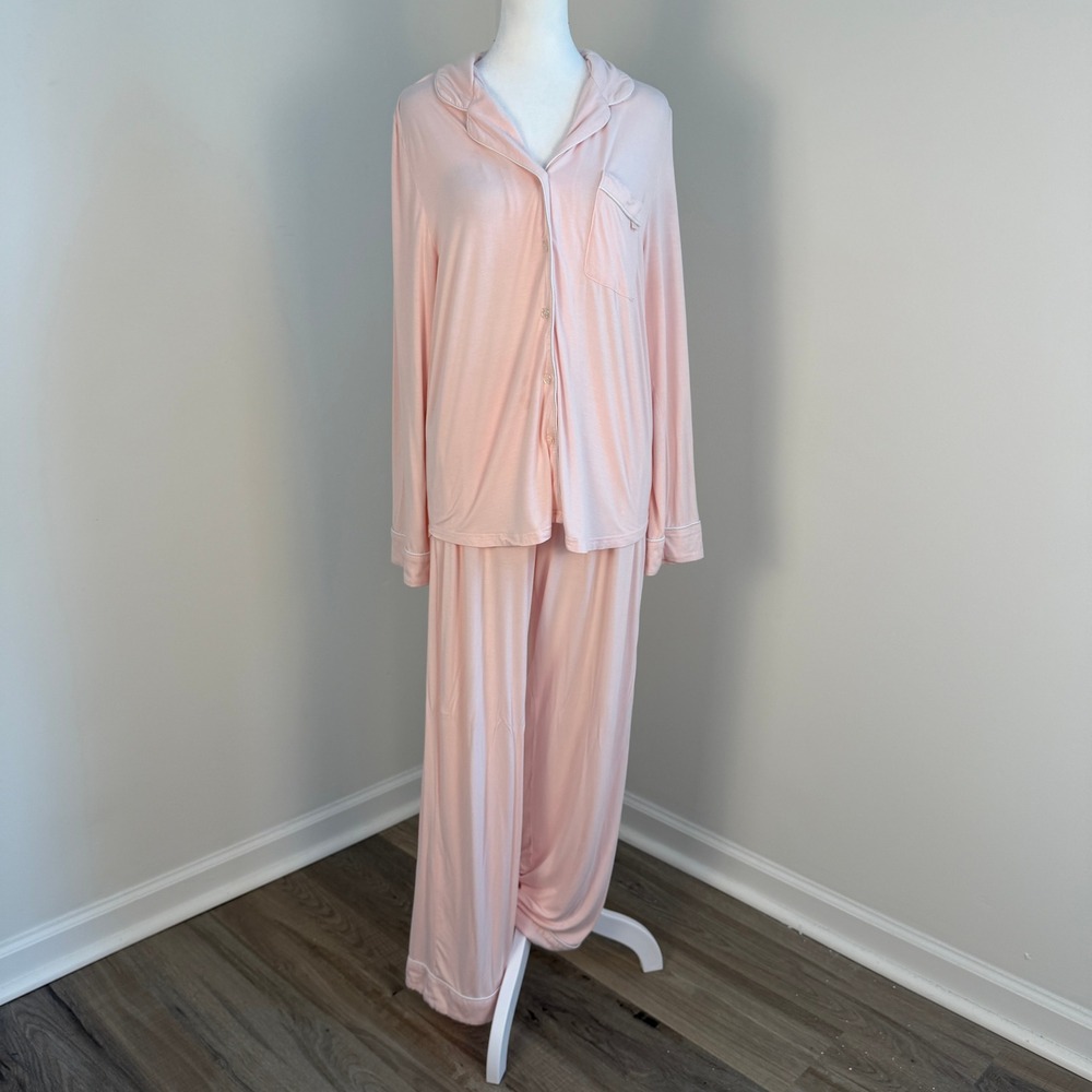 Cozy Earth Bamboo Stretch Knit Pajama Set Women Small Pink Long Sleeve Lounge